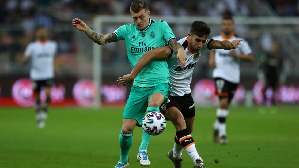 ESTEEMED KOMPANY : Competing with Toni Kroos in the 2019/20 Supercopa de Espana semi-final defeat to Real Madrid.