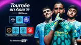 Manchester City's Asia Tour 2026 schedule featuring matches against Inter Milan and Atletico Madrid, presented by Experience Abu Dhabi, with players in team kits.
