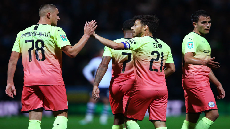 HIGH FIVES : Taylor Harwood-Bellis and David Silva celebrate after our third goal of the evening