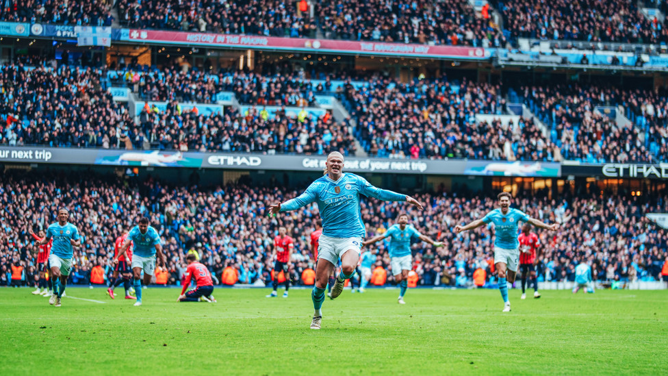 BREAKTHROUGH : Haaland wheels off to celebrate his 71st minute strike.