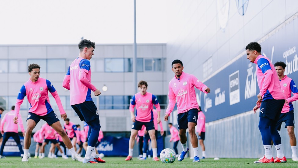 EYES ON THE PRIZE: Phil Foden and Rico Lewis concentrate during training