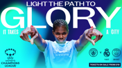 Promotional banner for Manchester City's upcoming UEFA Women's Champions League matches against Real Madrid on October 10 and Paris Saint-Germain on October 29. Tickets available from £10.