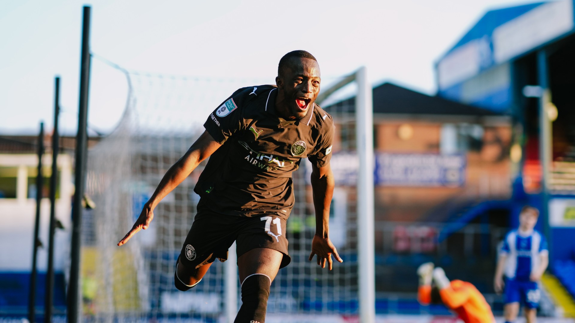 OFF THE MARK : Mahamadou Sangare celebrates his first City goal in style. 