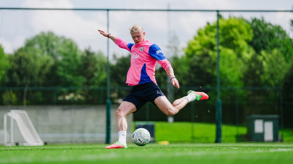 TAKE A SHOT : Erling Haaland fires at goal
