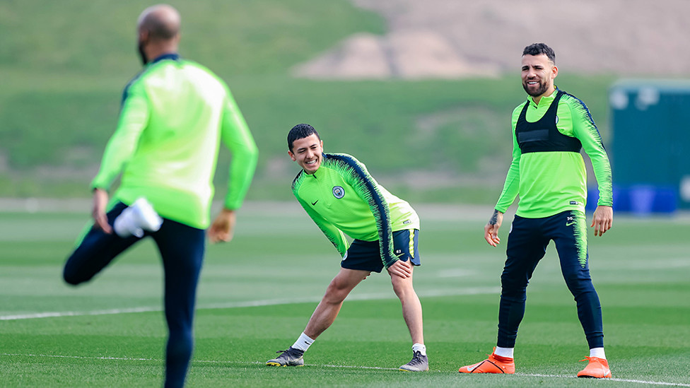 DOWN TIME : The lads prepare themselves for the next drill