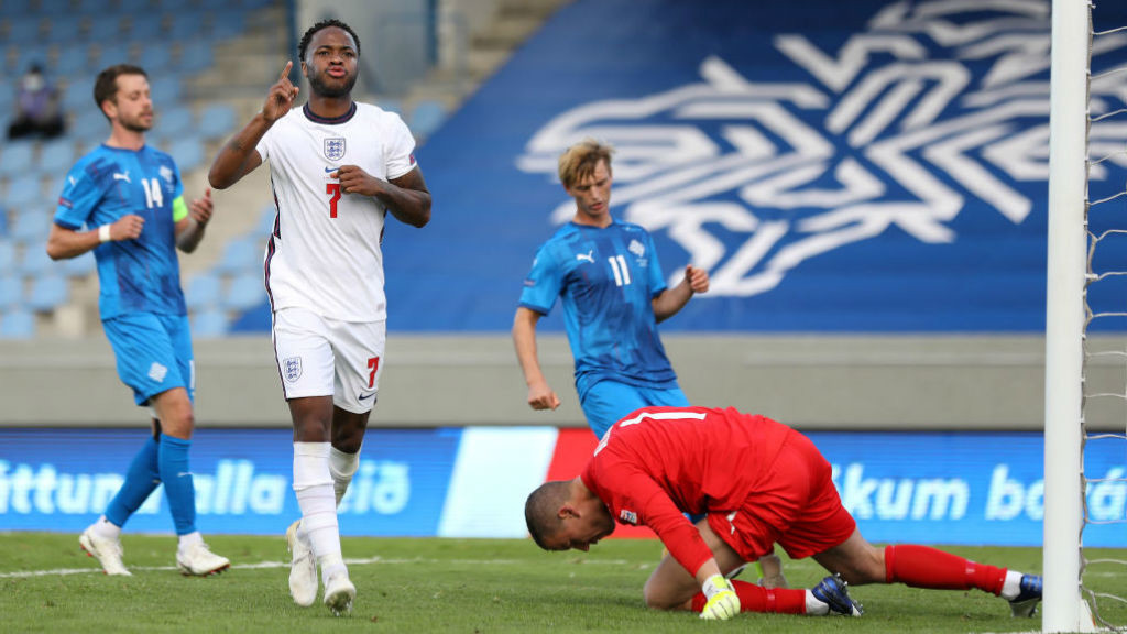 SPOT ON: Raheem Sterling after converting England's late penalty