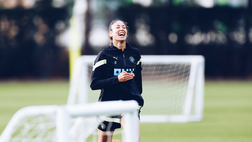 ALL SMILES : Leila Ouahabi in good spirits ahead of the weekend