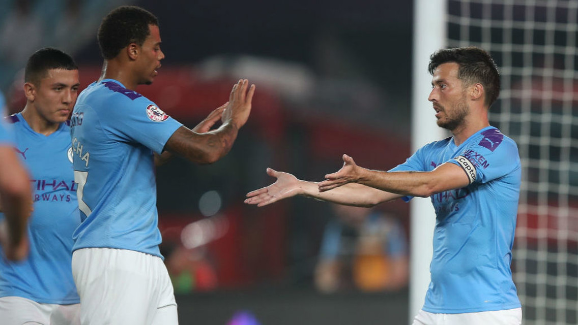 LEVEL BEST: Lukas Nmecha salutes David Silva after Merlin's wonderful goal had brought us back on level terms