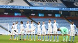 SQUAD GOALS: The starting team arrive on the Etihad pitch ahead of kick-off.