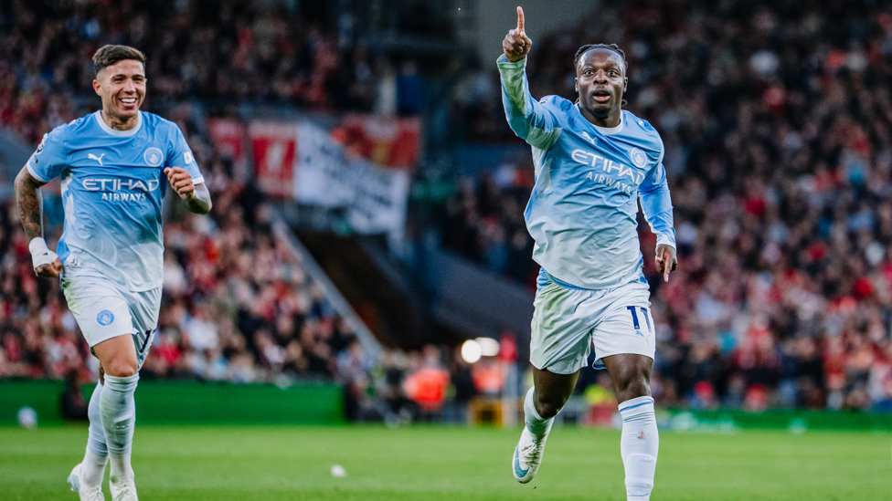 TWO GOOD: Supersub Jérémy Doku celebrates his stunner.