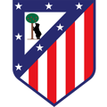 Shield logo of Atletico Madrid with red and white stripes, a bear and strawberry tree, and stars.