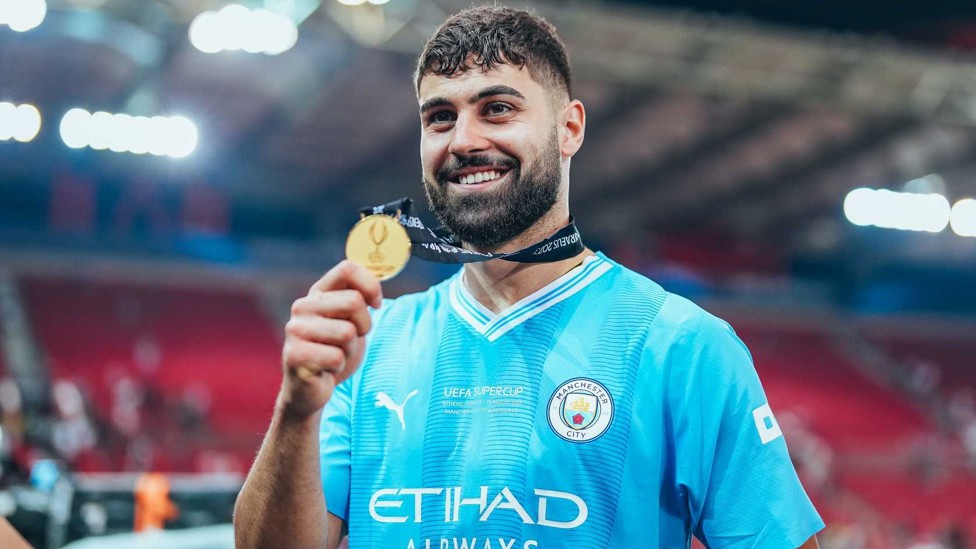 CELEBRATION TIME : Josko celebrates City’s UEFA Super Cup success after the defeat of Sevilla in Greece.