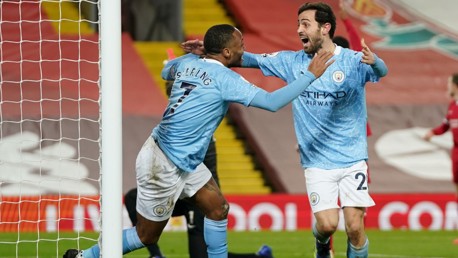 STERLING SERVICE: Raheem shows his appreciate to Bernardo after his delicate assist.
