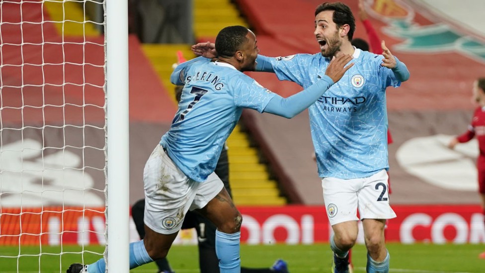 STERLING SERVICE : Raheem shows his appreciate to Bernardo after his delicate assist.