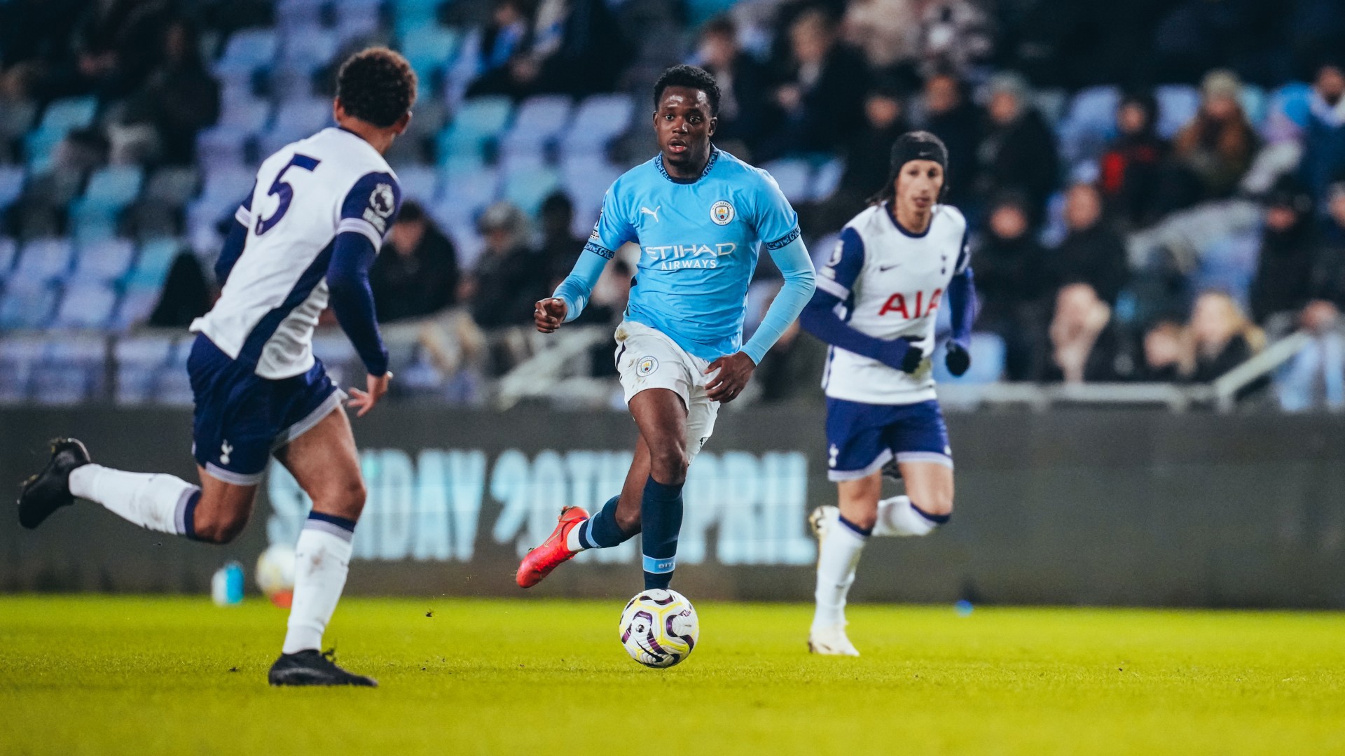 DARTING FORWARD : Justin Oboavwoduo looking to play the ball forward.