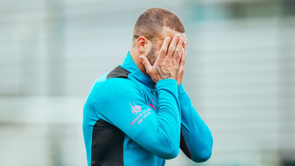 HEAD IN HANDS  : Our right-back getting into the session