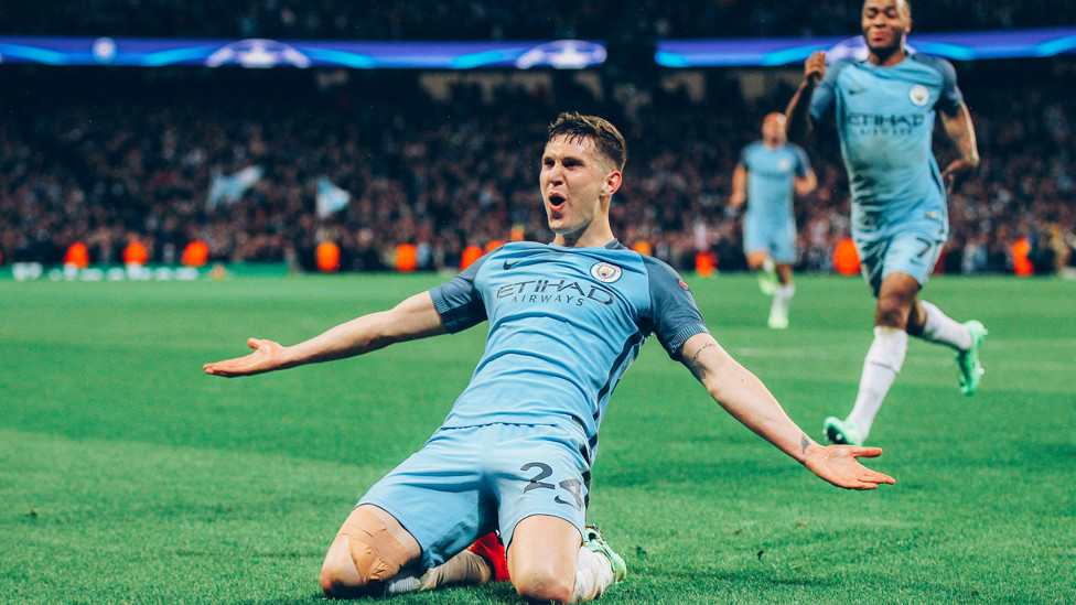 GOOOLLL: Bek tengah kami membawa City unggul 4-3 dalam kemenangan mendebarkan di Liga Champions atas Monaco pada Februari 2017.