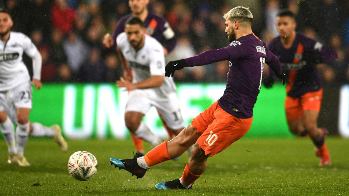 SPOT ON: Sergio levels it with his penalty as the Blues step up our second half comeback