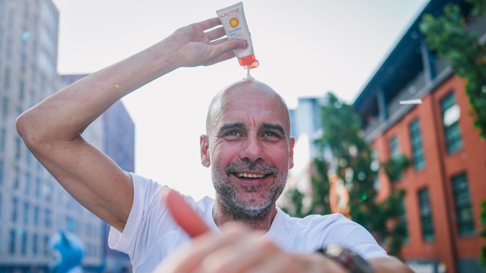 SAFETY FIRST : Pep puts his sun cream on