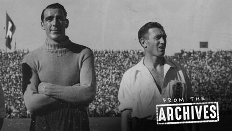 TWO MANCHESTER CITY LEGENDS: Frank Swift and Joe Mercer proudly representing England