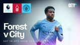 Promotional image for Nottingham Forest vs Manchester City U18s match on Sat 18 Apr 2026 with City+ logo.