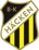 BK Häcken logo featuring a shield design with horizontal stripes and a diagonal banner with the team name.
