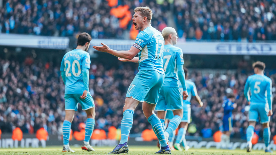 COME ON: De Bruyne is delighted with his goal!