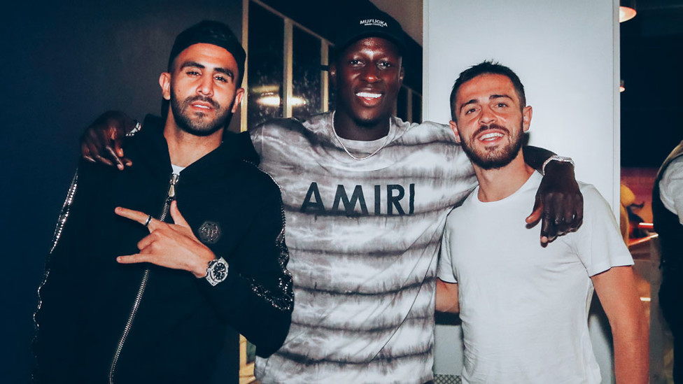 THREE AMIGOS : An excited trio of Riyad Mahrez, Benjamin Mendy and Bernardo Silva