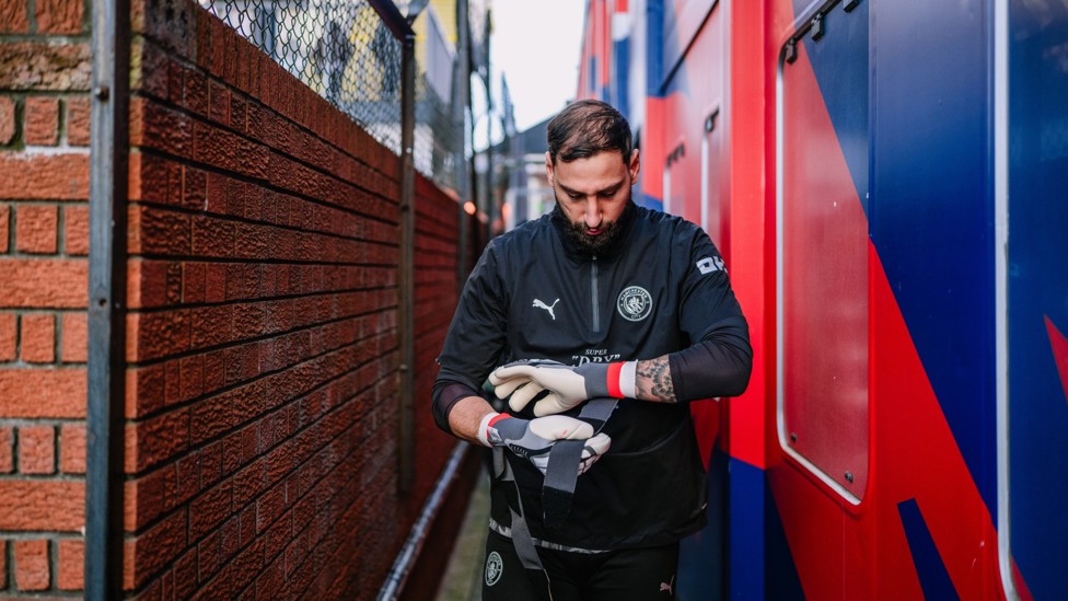 BETWEEN THE STICKS: Gianluigi Donnarumma heads out for warm ups