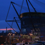 THE STAGE IS SET: The Etihad Stadium, silhouetted by a beautiful backdrop