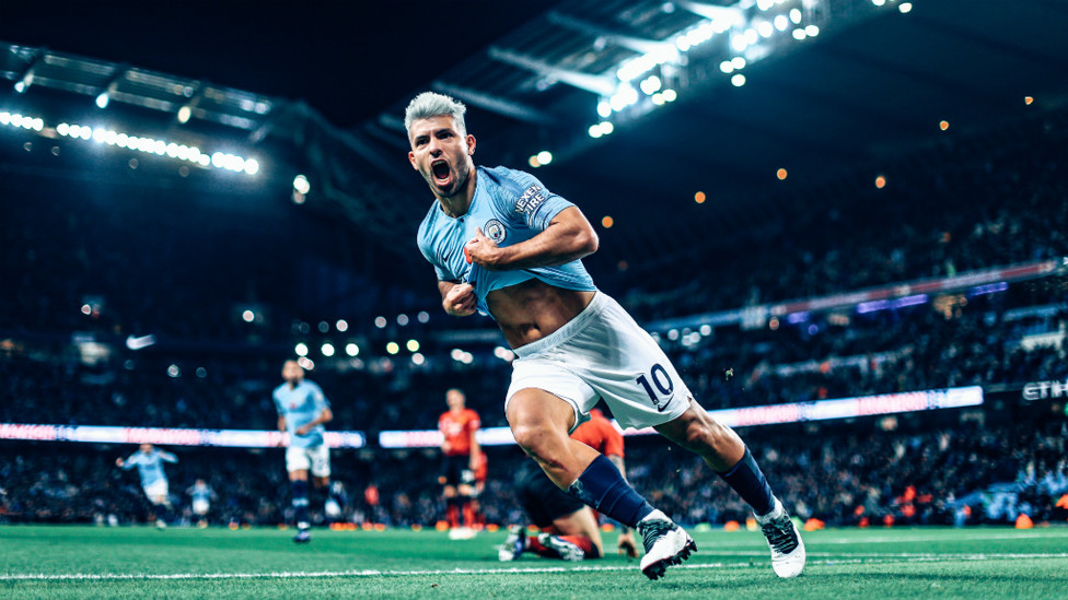 GET IN : Doing what he does best against Manchester United.