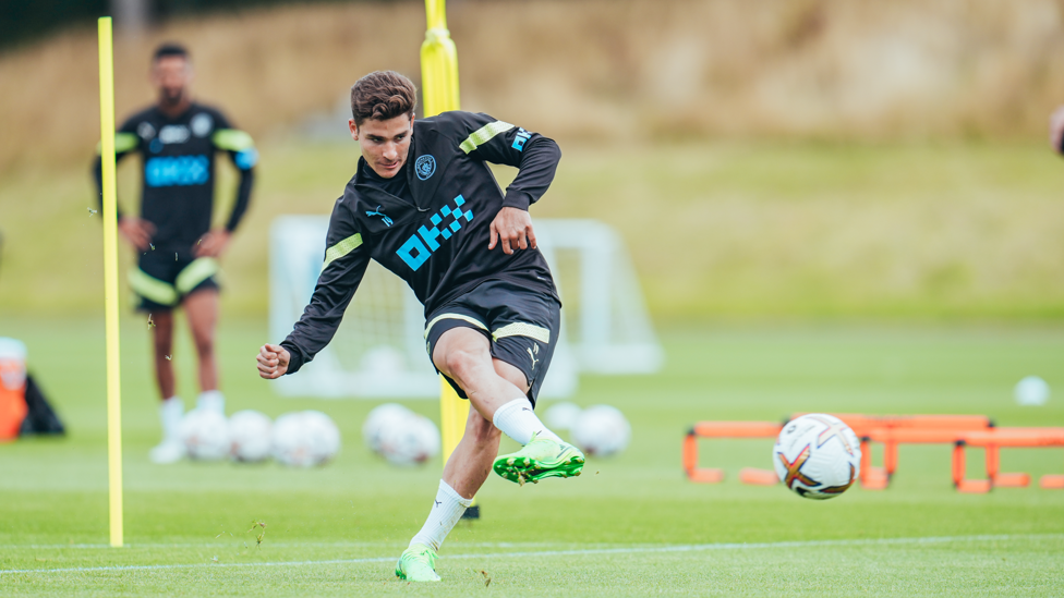 SHARP SHOOTER : Julian Alvarez fires in on goal