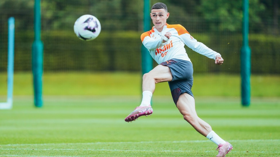 STRIKE : Phil Foden tries his luck
