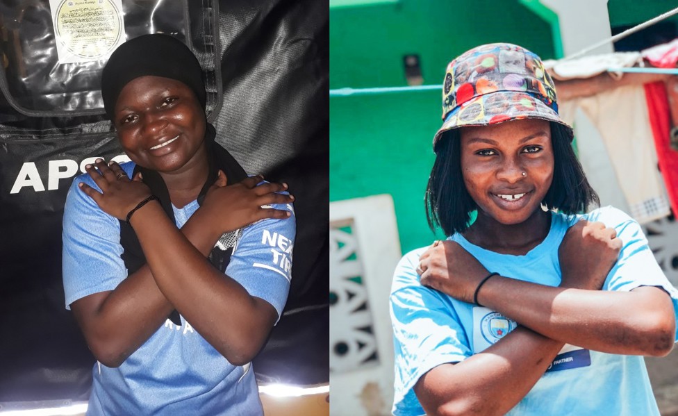 Young Leaders Fatimatu and Sakini in Cape Coast, Ghana strike the #EmbraceEquity pose