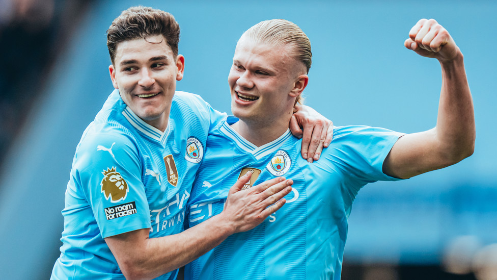 ON THE SPOT : Haaland celebrates after converting his penalty to make it 3-0.