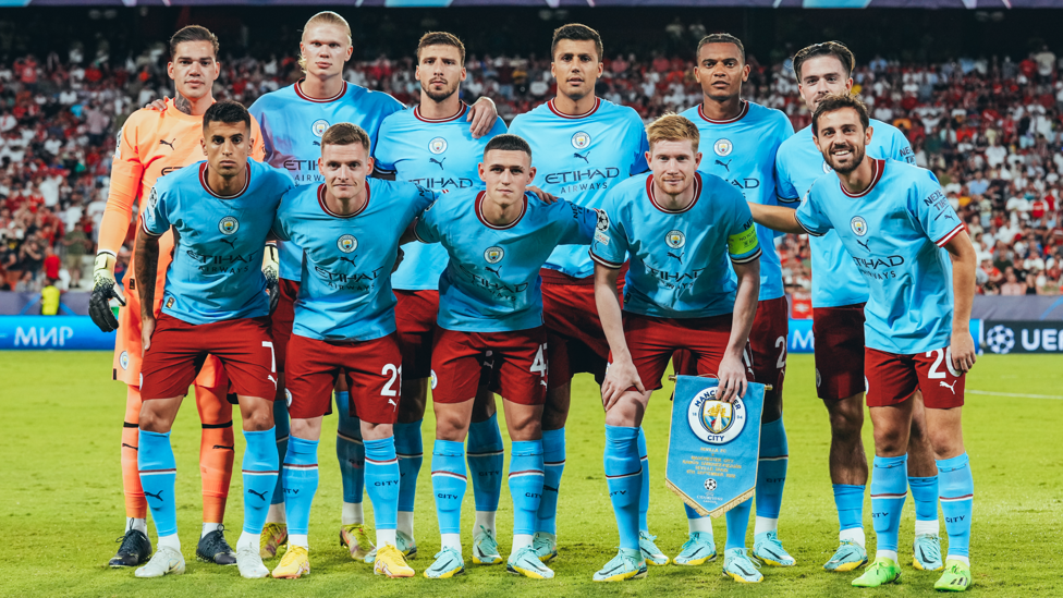 SQUAD GOALS : The starters strike a pose ahead of kick-off.