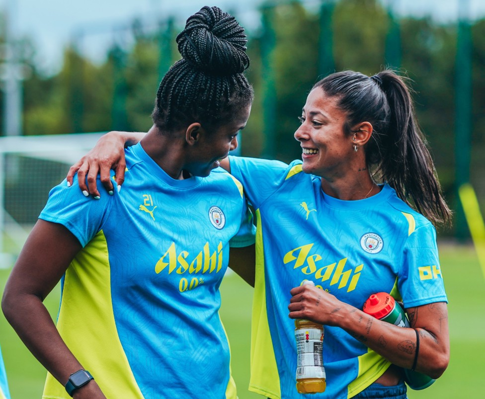 FRIENDS REUNITED: Khadija Shaw and Leila Ouahabi were delighted to greet each other!