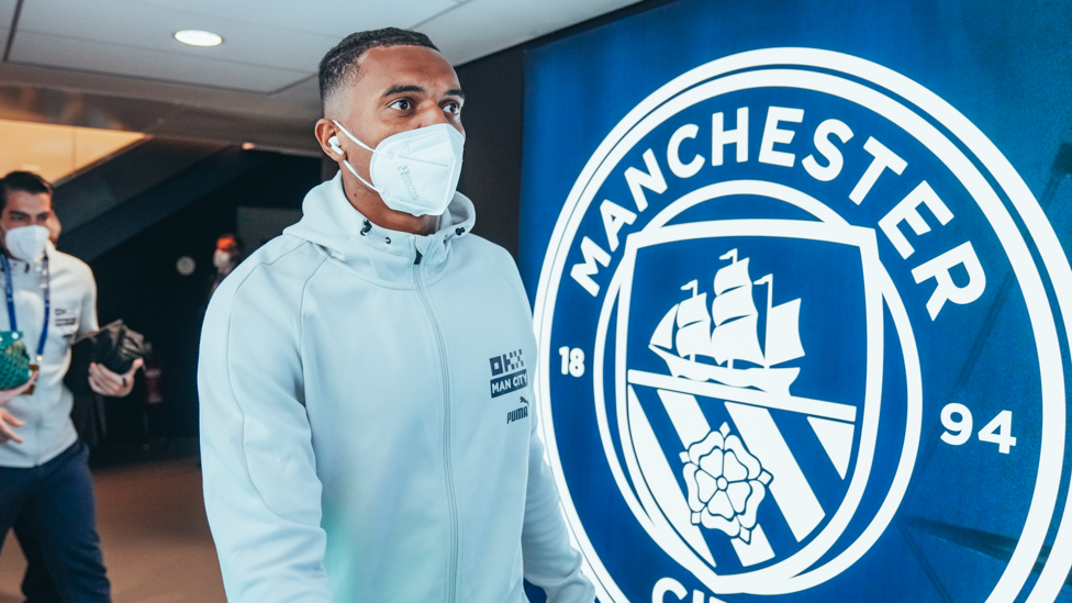 AKANJI ARRIVES : The centre-back strides into the stadium ahead of facing his former employers.
