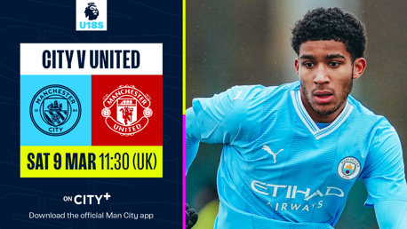 City v Manchester United: Watch our U18 Premier League North clash on CITY+ 