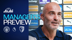 Manager's preview header featuring Manchester City vs AFC Bournemouth with a man speaking.