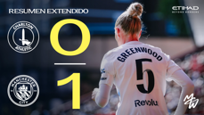 Match highlights showing Charlton vs Manchester City with a score of 0-1. Player with 'Greenwood' on her shirt back shown walking away.