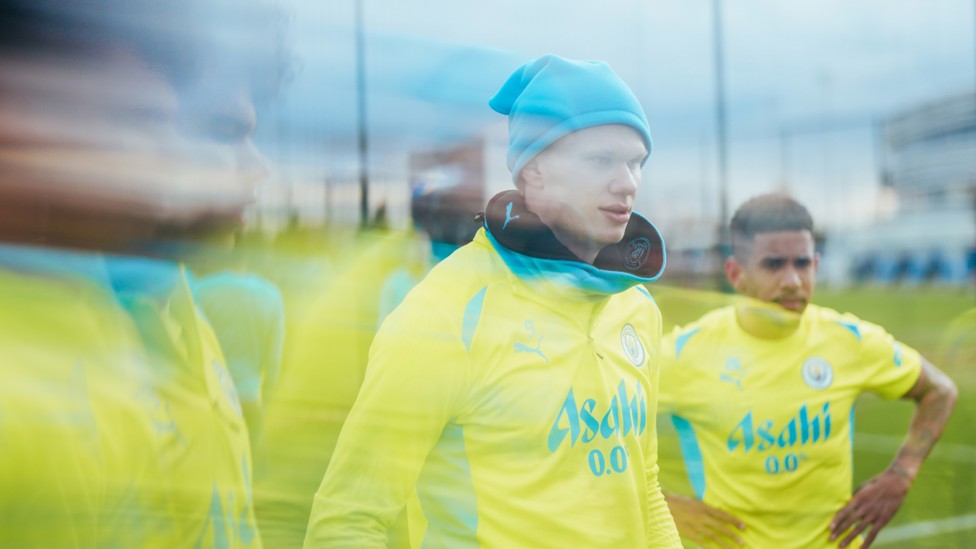 GHOSTING IN : Erling Haaland gets the photographer's attention