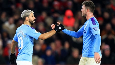 HIGH FIVE: Sergio Aguero celebrates with Aymeric Laporte.