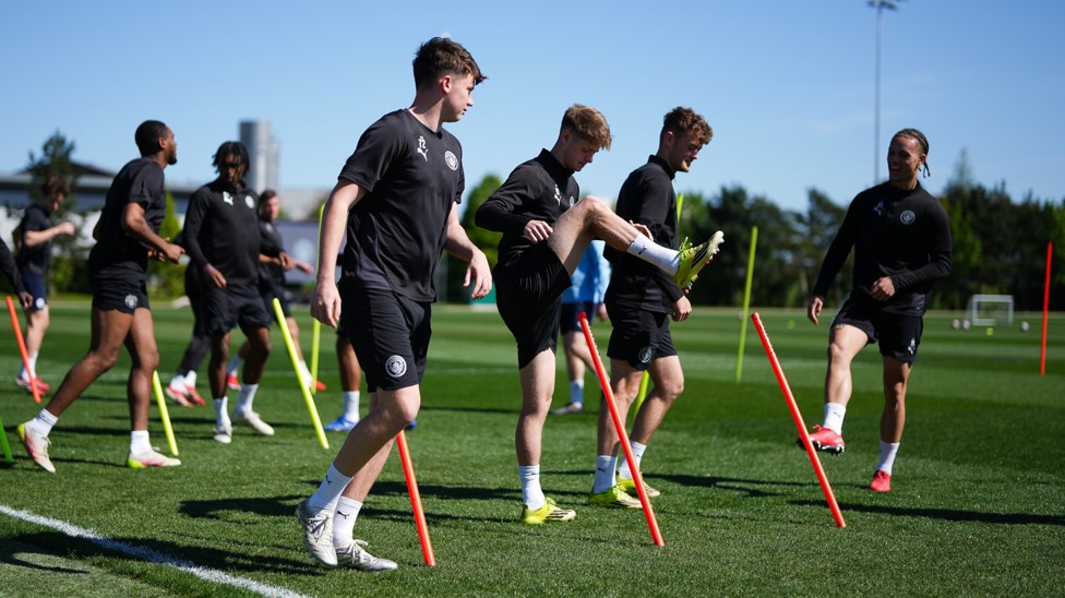 PACESETTERS: The lads are put through their paces as Friday's big game edges closer