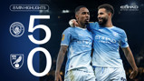 Manchester City 5-0 Norwich match result highlight image featuring Manchester City players celebrating.