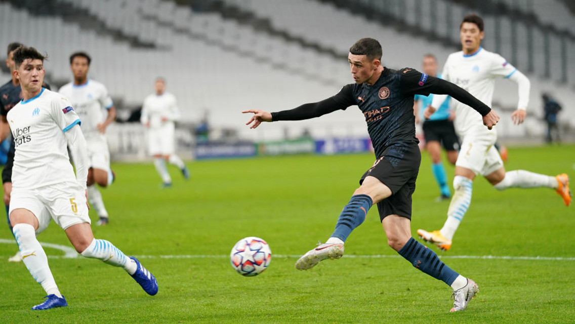 BOOM: Foden fires off a volley