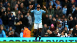 BACK IN FRONT: Sterling celebrates after his close-range effort 