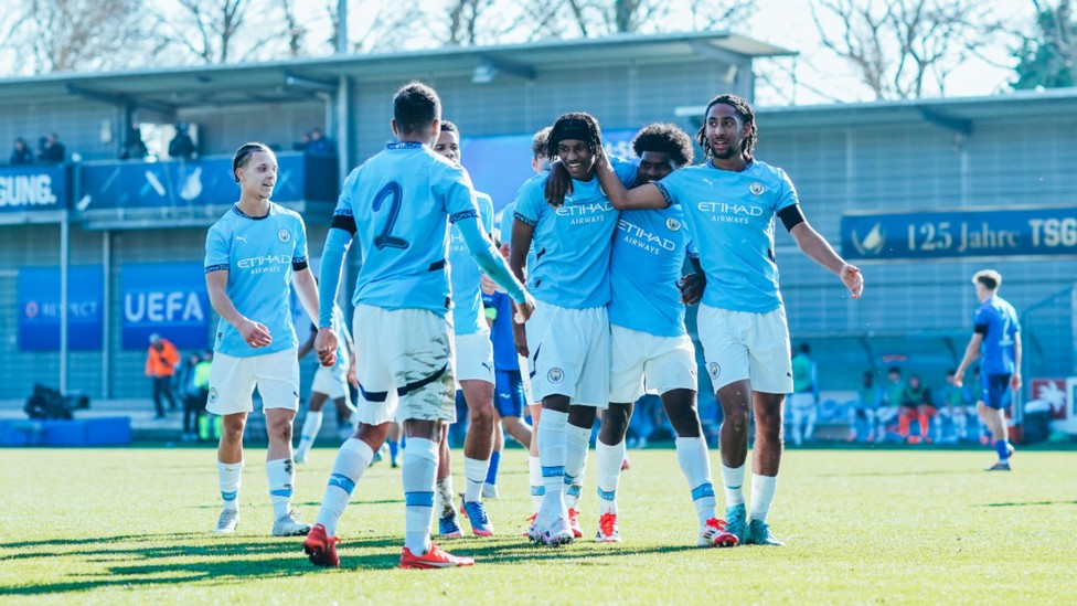 WHAT IT MEANS : Our young boys in blue enjoying their UEFA Youth League Round of 16 triumph over Hoffenheim.