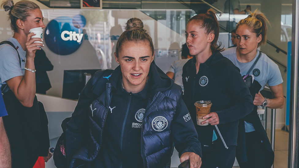 LET'S GO : Georgia Stanway leads City out of the building at the CFA