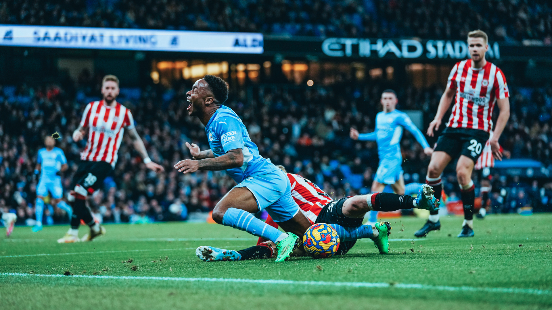
                        KEY MOMENT: Raheem Sterling is brought down in the box
                